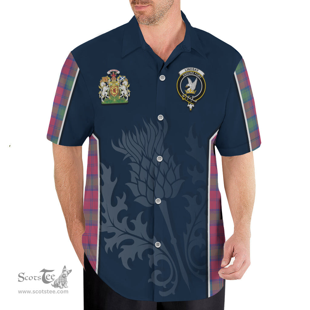 ScotsTee Shop Scottish Lindsay Ancient Clan Scottish Crest and Scottish Thistle Sport Tartan Short Sleeve Shirt
