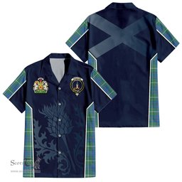 ScotsTee Shop Scottish MacIntyre Hunting Ancient Clan Scottish Crest and Scottish Thistle Sport Tartan Short Sleeve Shirt