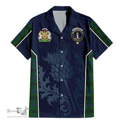 ScotsTee Shop Scottish MacKendrick Clan Scottish Crest and Scottish Thistle Sport Tartan Short Sleeve Shirt