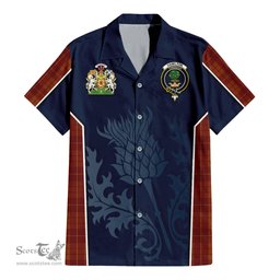 ScotsTee Shop Scottish Hamilton Red Clan Scottish Crest and Scottish Thistle Sport Tartan Short Sleeve Shirt