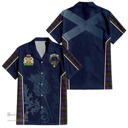 ScotsTee Shop Scottish MacDonell of Glengarry Clan Scottish Crest and Scottish Thistle Sport Tartan Short Sleeve Shirt