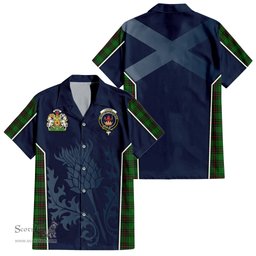 ScotsTee Shop Scottish Lundin Clan Scottish Crest and Scottish Thistle Sport Tartan Short Sleeve Shirt