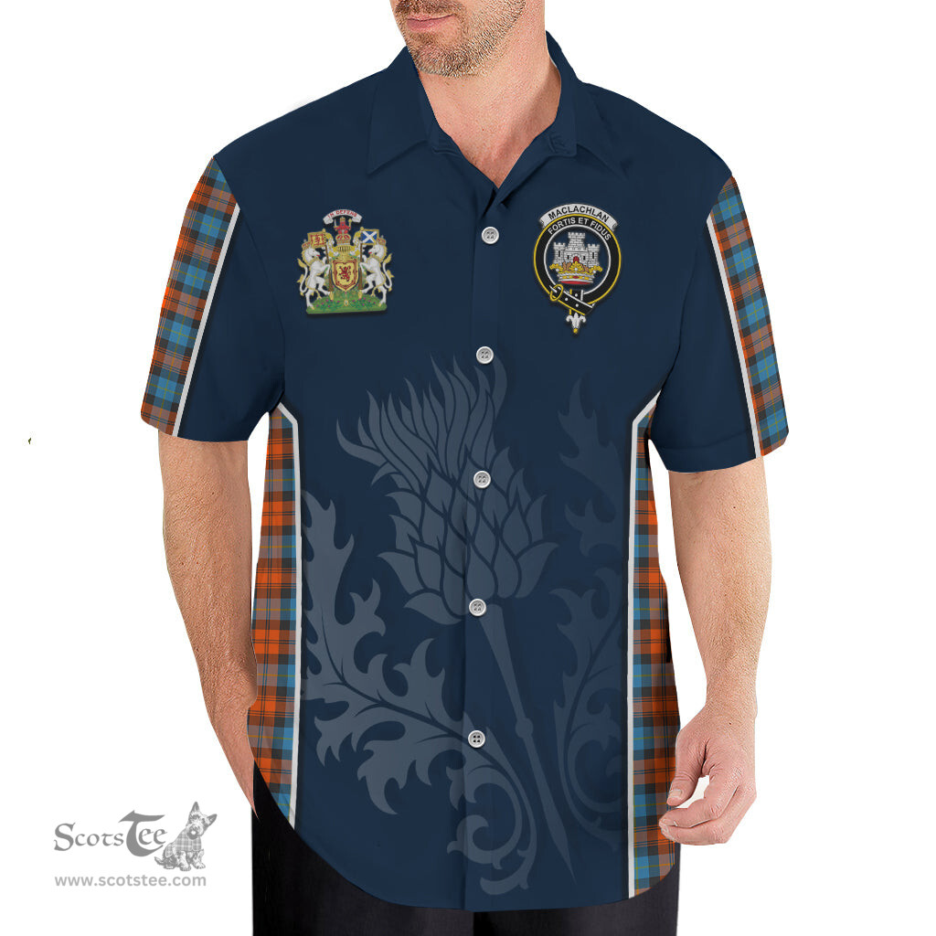 ScotsTee Shop Scottish MacLachlan Ancient Clan Scottish Crest and Scottish Thistle Sport Tartan Short Sleeve Shirt