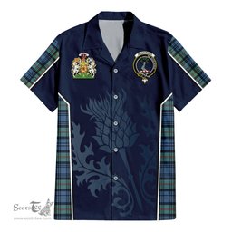 ScotsTee Shop Scottish MacKinlay Ancient Clan Scottish Crest and Scottish Thistle Sport Tartan Short Sleeve Shirt