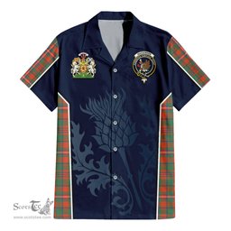 ScotsTee Shop Scottish MacKinnon Ancient Clan Scottish Crest and Scottish Thistle Sport Tartan Short Sleeve Shirt