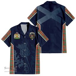 ScotsTee Shop Scottish MacKinnon Ancient Clan Scottish Crest and Scottish Thistle Sport Tartan Short Sleeve Shirt