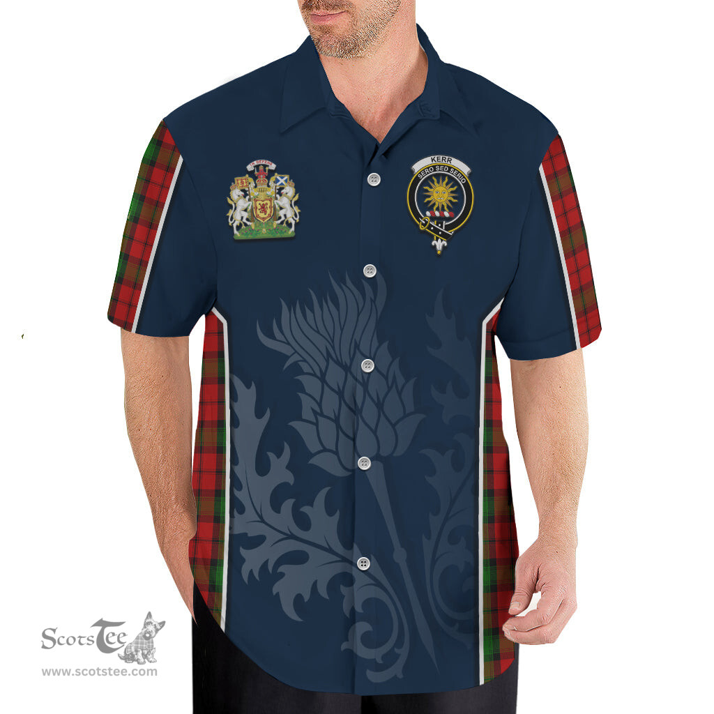 ScotsTee Shop Scottish Kerr Clan Scottish Crest and Scottish Thistle Sport Tartan Short Sleeve Shirt