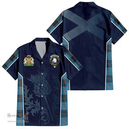 ScotsTee Shop Scottish Horsburgh Clan Scottish Crest and Scottish Thistle Sport Tartan Short Sleeve Shirt