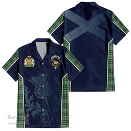 ScotsTee Shop Scottish MacDonald Lord of the Isles Hunting Clan Scottish Crest and Scottish Thistle Sport Tartan Short Sleeve Shirt
