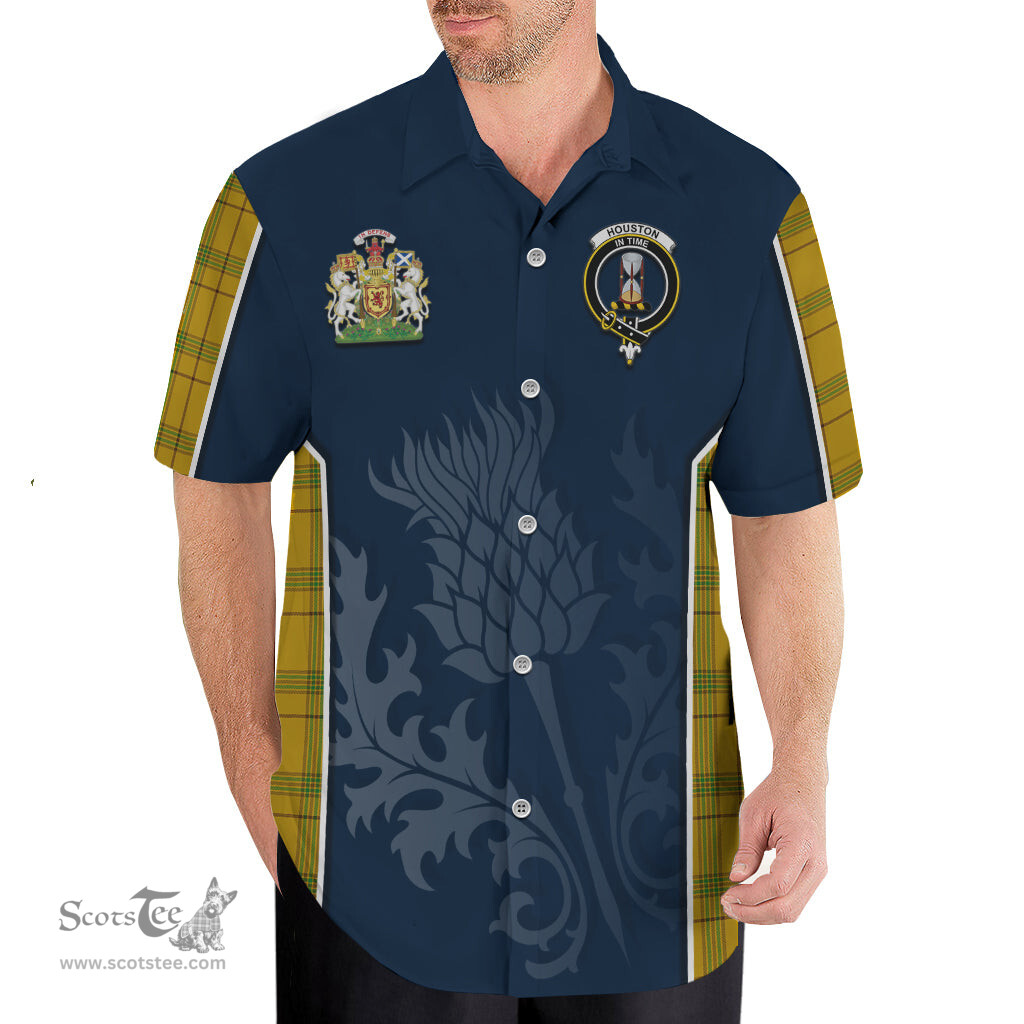 ScotsTee Shop Scottish Houston Clan Scottish Crest and Scottish Thistle Sport Tartan Short Sleeve Shirt