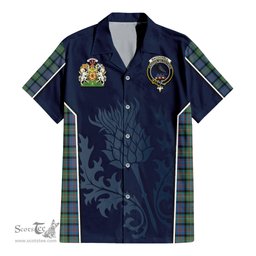 ScotsTee Shop Scottish MacDonell of Glengarry Ancient Clan Scottish Crest and Scottish Thistle Sport Tartan Short Sleeve Shirt