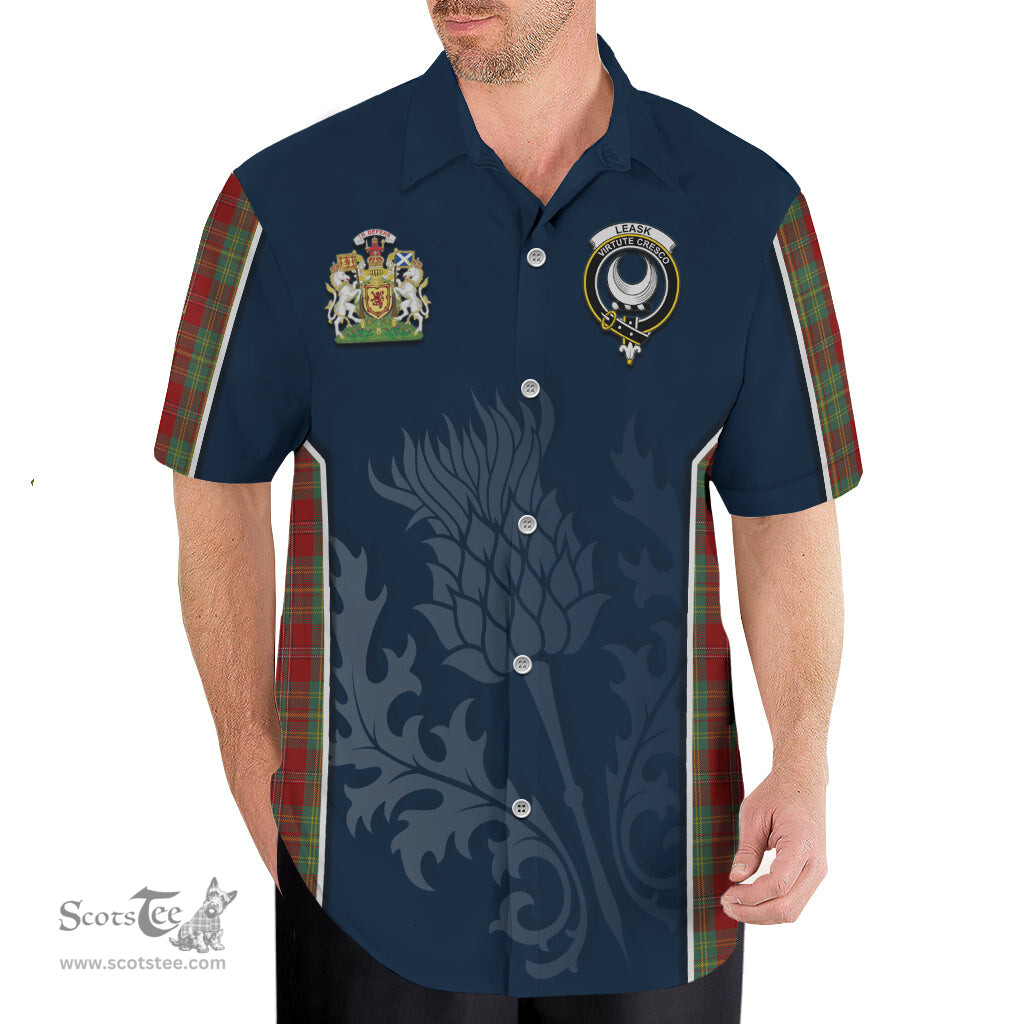 ScotsTee Shop Scottish Leask Clan Scottish Crest and Scottish Thistle Sport Tartan Short Sleeve Shirt