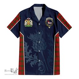 ScotsTee Shop Scottish MacDonald of Sleat Clan Scottish Crest and Scottish Thistle Sport Tartan Short Sleeve Shirt