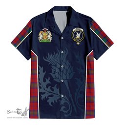 ScotsTee Shop Scottish Lindsay Modern Clan Scottish Crest and Scottish Thistle Sport Tartan Short Sleeve Shirt
