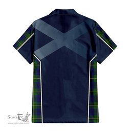ScotsTee Shop Scottish Johnstone-Johnston Modern Clan Scottish Crest and Scottish Thistle Sport Tartan Short Sleeve Shirt
