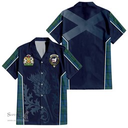ScotsTee Shop Scottish Lockhart Clan Scottish Crest and Scottish Thistle Sport Tartan Short Sleeve Shirt