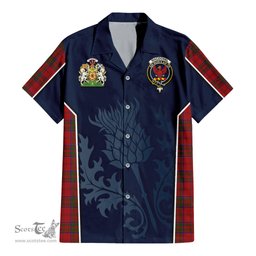 ScotsTee Shop Scottish MacDonell of Keppoch Clan Scottish Crest and Scottish Thistle Sport Tartan Short Sleeve Shirt