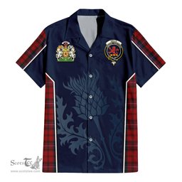 ScotsTee Shop Scottish Kelly of Sleat Red Clan Scottish Crest and Scottish Thistle Sport Tartan Short Sleeve Shirt