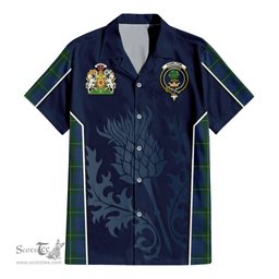 ScotsTee Shop Scottish Hamilton Hunting Clan Scottish Crest and Scottish Thistle Sport Tartan Short Sleeve Shirt
