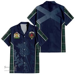 ScotsTee Shop Scottish Kelly of Sleat Hunting Clan Scottish Crest and Scottish Thistle Sport Tartan Short Sleeve Shirt