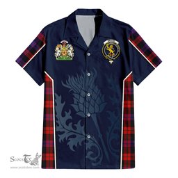 ScotsTee Shop Scottish Broun Modern Clan Scottish Crest and Scottish Thistle Sport Tartan Short Sleeve Shirt