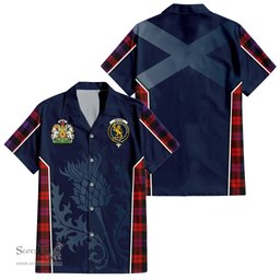 ScotsTee Shop Scottish Broun Modern Clan Scottish Crest and Scottish Thistle Sport Tartan Short Sleeve Shirt