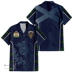 ScotsTee Shop Scottish Bannatyne Clan Scottish Crest and Scottish Thistle Sport Tartan Short Sleeve Shirt
