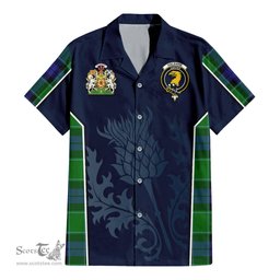 ScotsTee Shop Scottish Haldane Clan Scottish Crest and Scottish Thistle Sport Tartan Short Sleeve Shirt