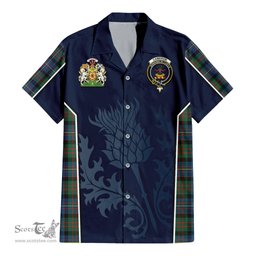 ScotsTee Shop Scottish Cameron of Erracht Ancient Clan Scottish Crest and Scottish Thistle Sport Tartan Short Sleeve Shirt