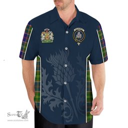 ScotsTee Shop Scottish Dalrymple Clan Scottish Crest and Scottish Thistle Sport Tartan Short Sleeve Shirt