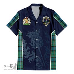 ScotsTee Shop Scottish Ferguson Ancient Clan Scottish Crest and Scottish Thistle Sport Tartan Short Sleeve Shirt