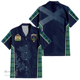 ScotsTee Shop Scottish Ferguson Ancient Clan Scottish Crest and Scottish Thistle Sport Tartan Short Sleeve Shirt