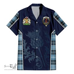 ScotsTee Shop Scottish Clark Ancient Clan Scottish Crest and Scottish Thistle Sport Tartan Short Sleeve Shirt