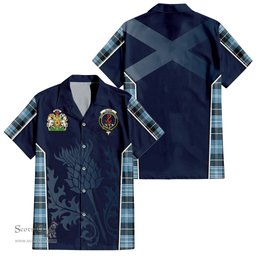 ScotsTee Shop Scottish Clark Ancient Clan Scottish Crest and Scottish Thistle Sport Tartan Short Sleeve Shirt