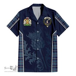 ScotsTee Shop Scottish MacRaes of America Clan Scottish Crest and Scottish Thistle Sport Tartan Short Sleeve Shirt
