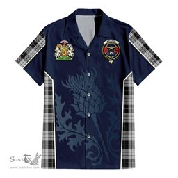 ScotsTee Shop Scottish MacLeod Black and White Clan Scottish Crest and Scottish Thistle Sport Tartan Short Sleeve Shirt
