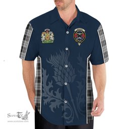 ScotsTee Shop Scottish MacLeod Black and White Clan Scottish Crest and Scottish Thistle Sport Tartan Short Sleeve Shirt