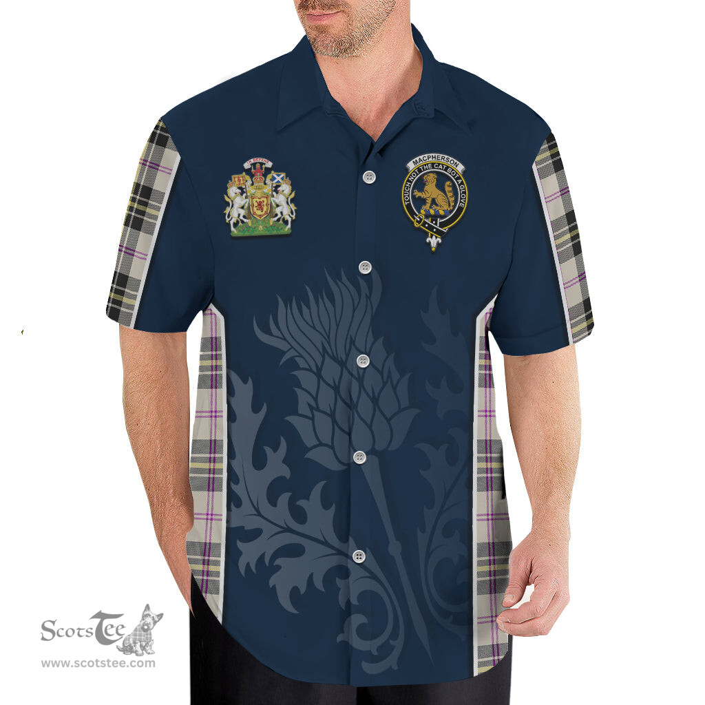 ScotsTee Shop Scottish MacPherson Dress Ancient Clan Scottish Crest and Scottish Thistle Sport Tartan Short Sleeve Shirt