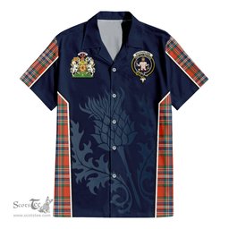 ScotsTee Shop Scottish MacFarlane Ancient Clan Scottish Crest and Scottish Thistle Sport Tartan Short Sleeve Shirt