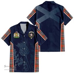 ScotsTee Shop Scottish MacFarlane Ancient Clan Scottish Crest and Scottish Thistle Sport Tartan Short Sleeve Shirt