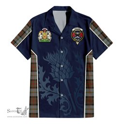 ScotsTee Shop Scottish MacLeod of Harris Weathered Clan Scottish Crest and Scottish Thistle Sport Tartan Short Sleeve Shirt