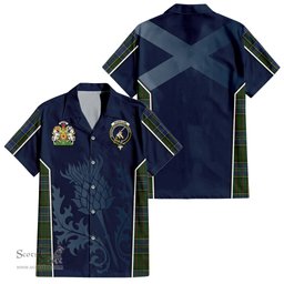 ScotsTee Shop Scottish MacMillan Hunting Clan Scottish Crest and Scottish Thistle Sport Tartan Short Sleeve Shirt