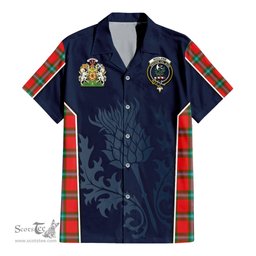 ScotsTee Shop Scottish MacLaine of Loch Buie Clan Scottish Crest and Scottish Thistle Sport Tartan Short Sleeve Shirt
