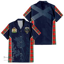 ScotsTee Shop Scottish MacLaine of Loch Buie Clan Scottish Crest and Scottish Thistle Sport Tartan Short Sleeve Shirt