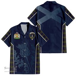 ScotsTee Shop Scottish MacLellan Clan Scottish Crest and Scottish Thistle Sport Tartan Short Sleeve Shirt