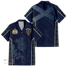 ScotsTee Shop Scottish MacLaren Clan Scottish Crest and Scottish Thistle Sport Tartan Short Sleeve Shirt
