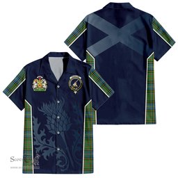 ScotsTee Shop Scottish MacMillan Hunting Ancient Clan Scottish Crest and Scottish Thistle Sport Tartan Short Sleeve Shirt