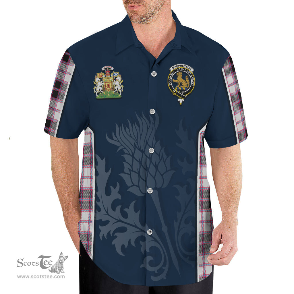 ScotsTee Shop Scottish MacPherson Hunting Modern Clan Scottish Crest and Scottish Thistle Sport Tartan Short Sleeve Shirt