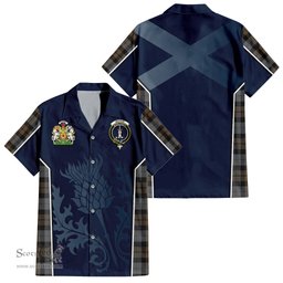 ScotsTee Shop Scottish MacKay Weathered Clan Scottish Crest and Scottish Thistle Sport Tartan Short Sleeve Shirt