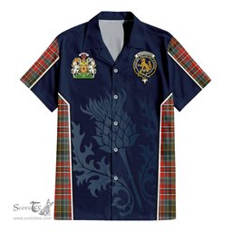 ScotsTee Shop Scottish MacPherson Weathered Clan Scottish Crest and Scottish Thistle Sport Tartan Short Sleeve Shirt
